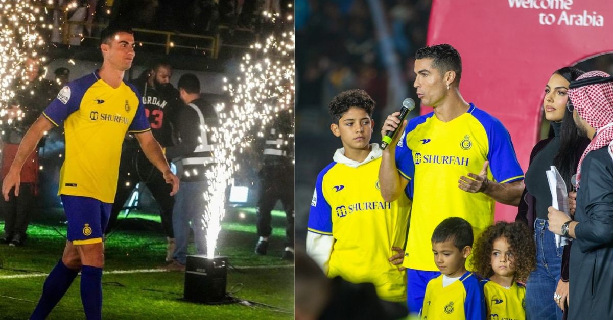 Cristiano Ronaldo with his family during his unveiling for his new club, Al-Nassr