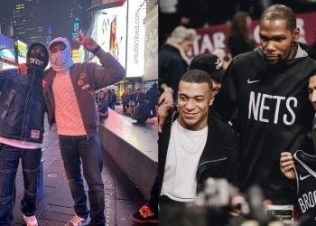Kylian Mbappe and Achraf Hakimi in New York.
