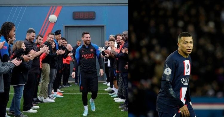 Kylian Mbappe's brother welcomes Lionel Messi back to training at PSG.