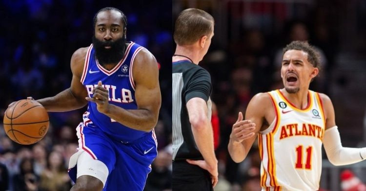 Trae Young and James Harden on the court