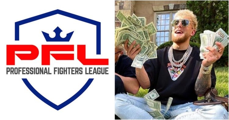PFL logo (left) and Jake Paul with money (right)