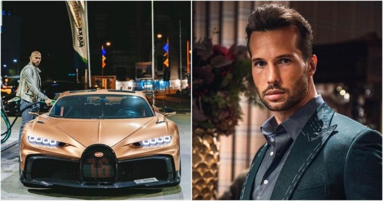 Andrew Tate with his Bugatti (left) and Tristan Tate (right)