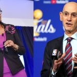Lesley Slaton Brown and NBA Commissioner Adam Silver being interviewed