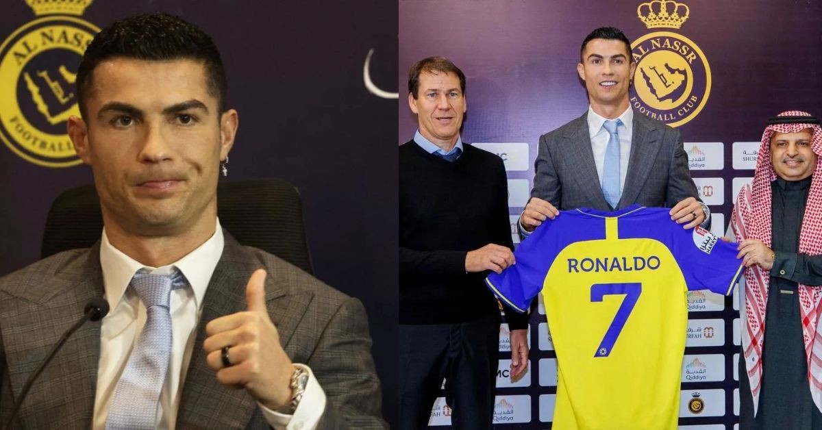 Cristiano Ronaldo during his first press conference for Al-Nassr