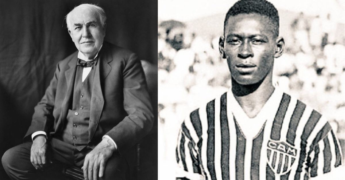 Thomas Edison (L) and Pele's father, Dondinho (R).