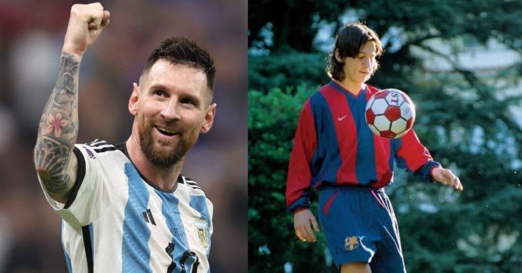Lionel Messi now and in his early days at Barcelona