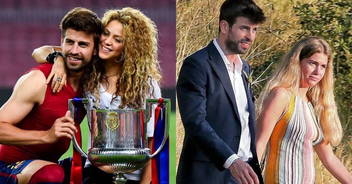 Gerard Pique with his former Girlfriend Shakira and with his new girlfriend Clara Chia Marti