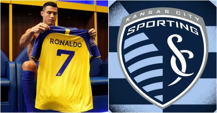 Cristiano Ronaldo with Al-Nassr jersey (left) Kansas City logo (right)