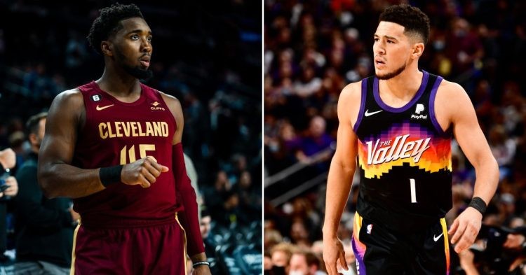 Cleveland Cavaliers' Donovan Mitchell and Phoenix Suns' Devin Booker