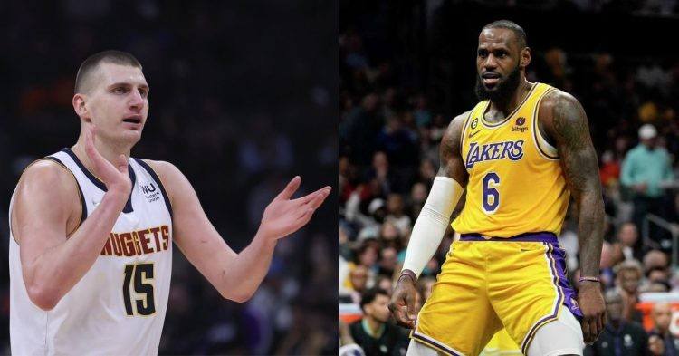 Denver Nuggets' Nikola Jokic and Los Angeles Lakers' LeBron James