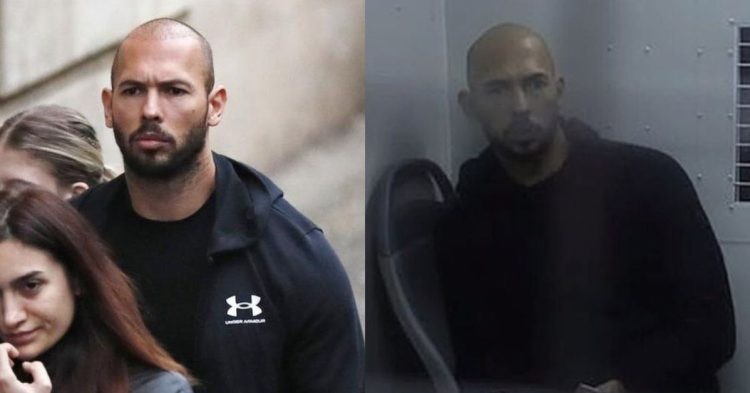 Andrew Tate arriving at court (left) and in prison (right)