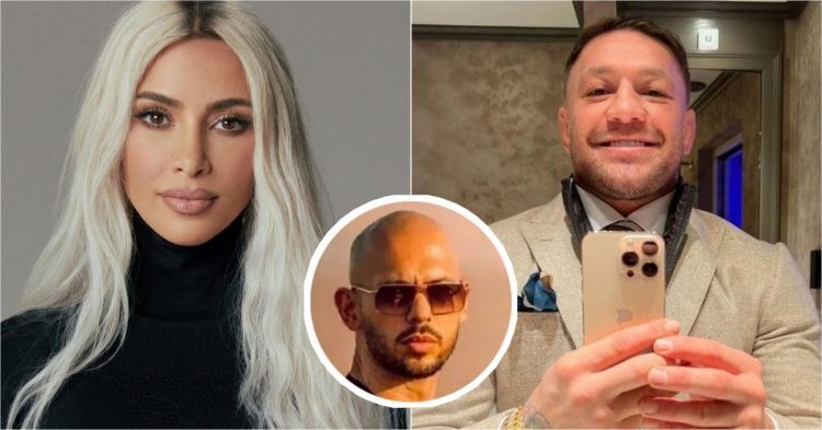 Kim Kardashian (left), Andrew Tate (middle), and Conor McGregor (right)