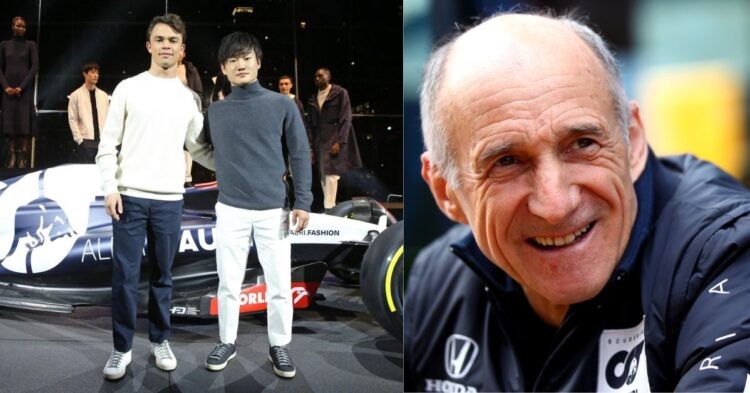 Nyck de Vries and Yuki Tsunoda at the AT04 launch during the New York Fashion Week (left) , Team Principal of Scuderia AlphaTauri , Franz Tost (right) (Credit - Times of Malta , F1)