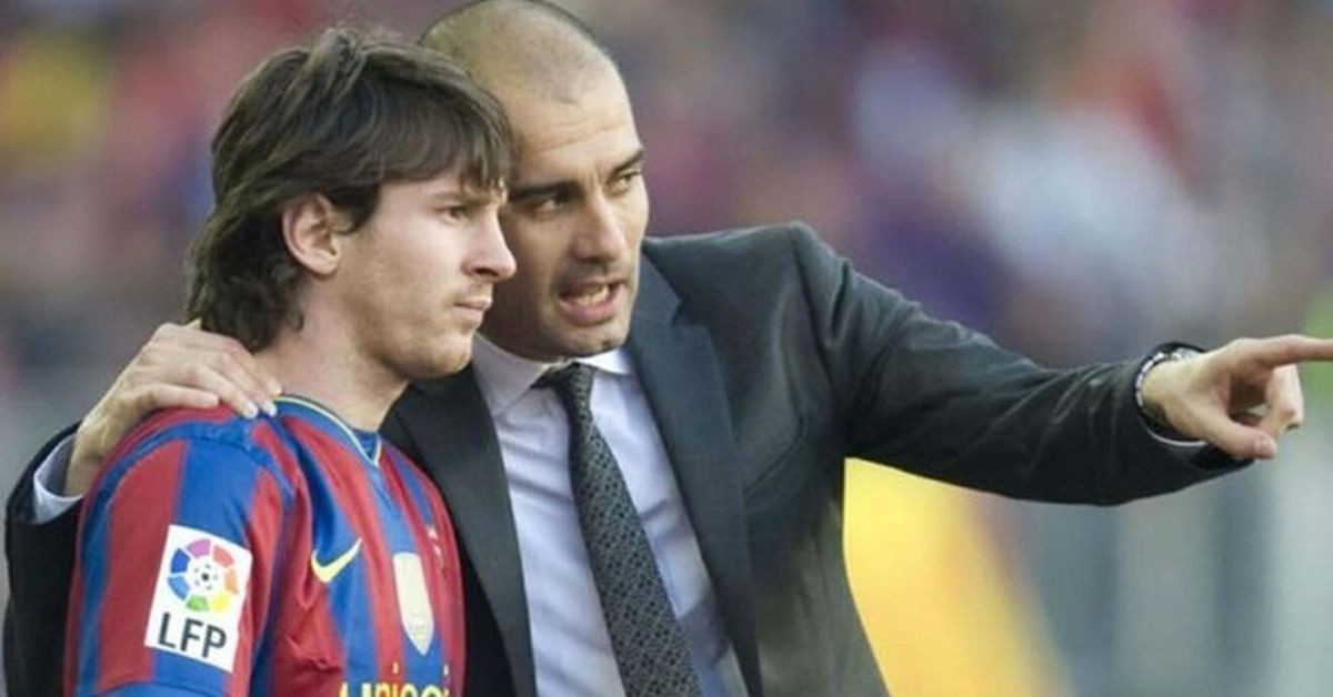 Lionel Messi with Pep Guardiola.
