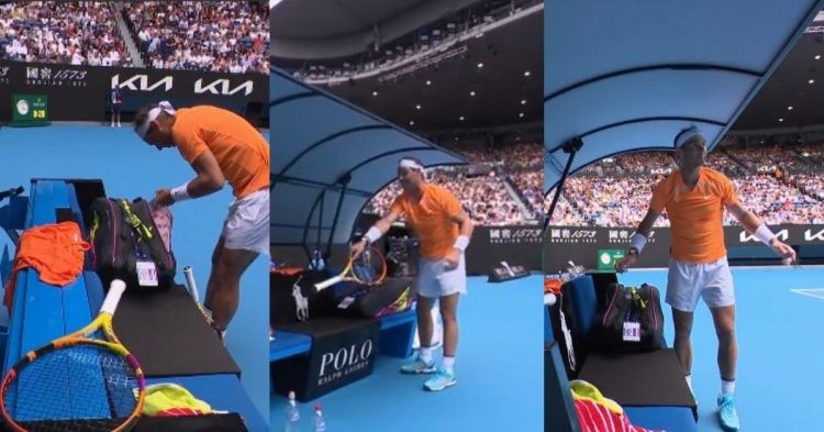 Rafael Nadal finding his racquet at the Australian Open (Credit: Twitter)