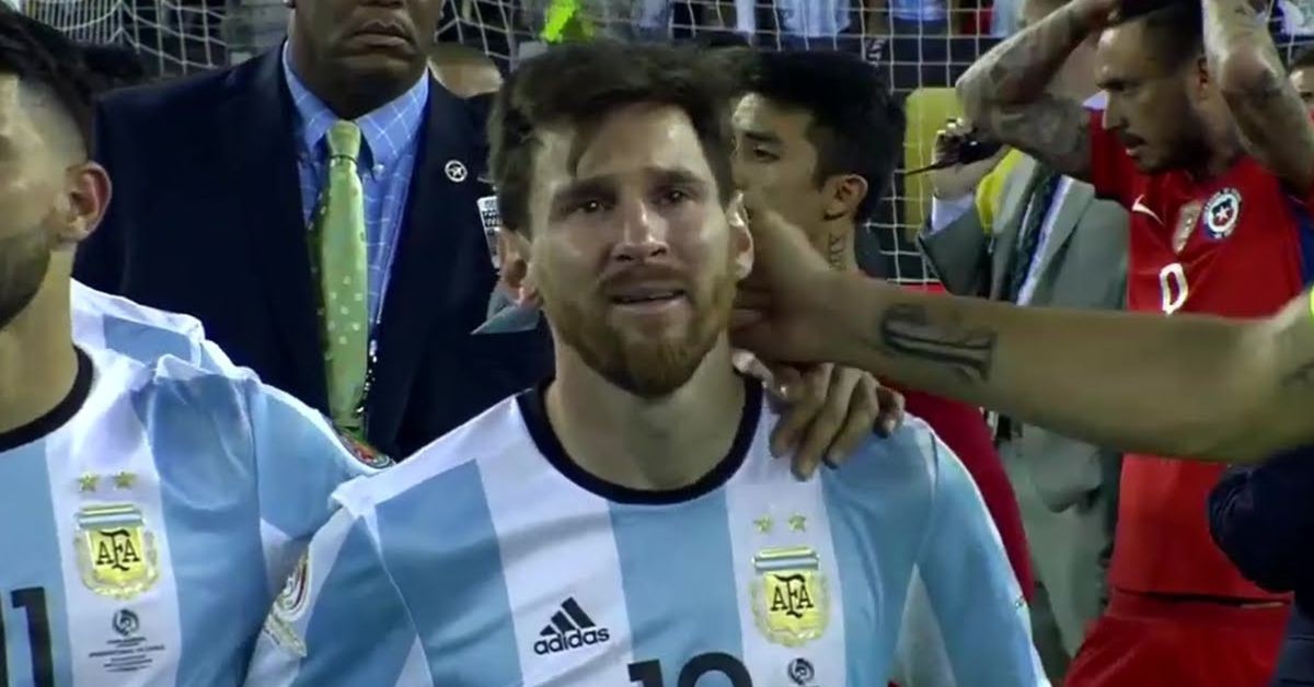 Lionel Messi crying after losing Copa America final.