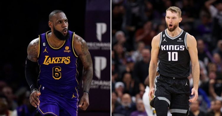Los Angeles Lakers' LeBron James and Sacramento Kings' Domantas Sabonis