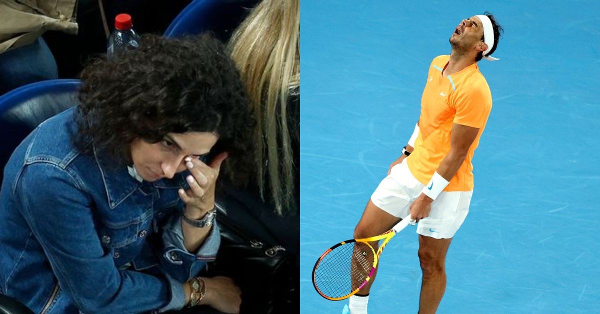 Rafael Nadal's wife Maria Perello shredding tears after witnessing Nadal impaled with an injury at the Australian Open (Credit: The Mirror)
