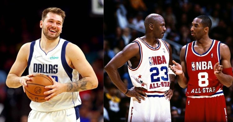 Luka Doncic and Kobe Bryant with Michael Jordan on the court