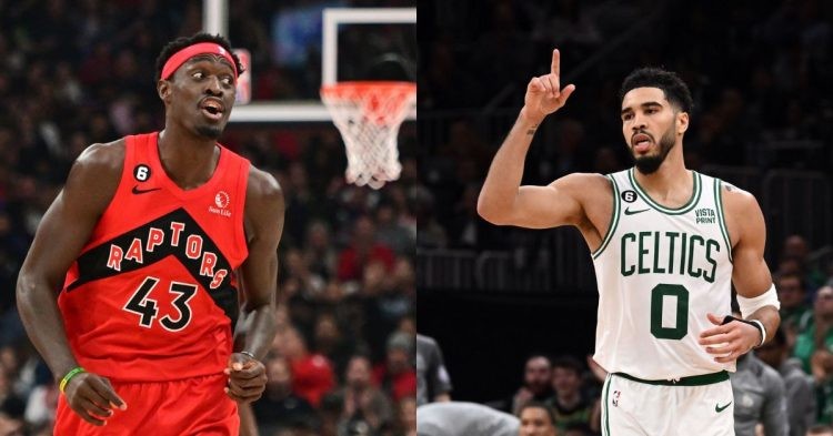 Toronto Raptors' Pascal Siakam and Boston Celtics' Jayson Tatum