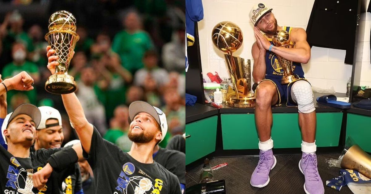 Stephen Curry celebrating after winning the NBA finals