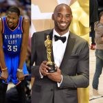 NBA, Mike Conley, Kevin Durant on the court, Kobe Bryant with his oscar award, Stephen Curry and Shaquille O'Neal shaking hands