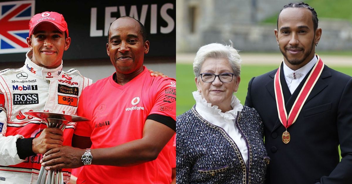 Lewis and Anthony Hamilton (left) , Lewis and Carmen Larbalestier (right) (Credits- People, Sky Sports)