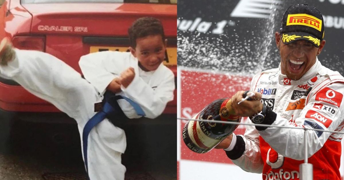 Young Hamilton from school days (left), Lewis Hamilton after winning the German GP with McLaren (right) (Credits- Daily Mail, Eurosport)