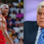 Jay Leno and Michael Jordan on the court