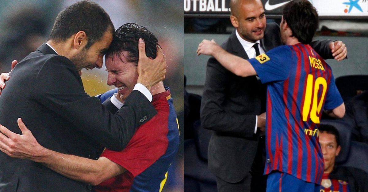 Lionel Messi with his former FC Barcelona coach, Pep Guardiola