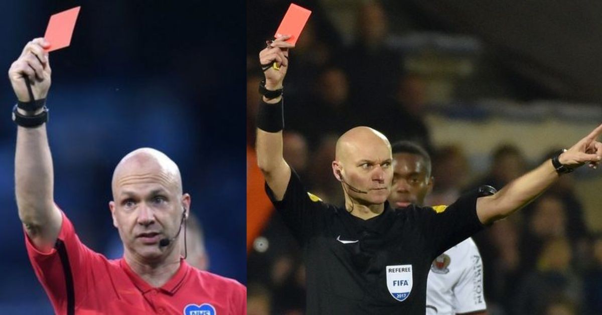 Referee shows a red card.