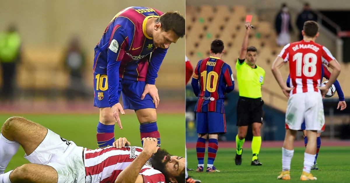 Lionel Messi gets sent off for his violent conduct towards Athletic Bilbao's Villalibre