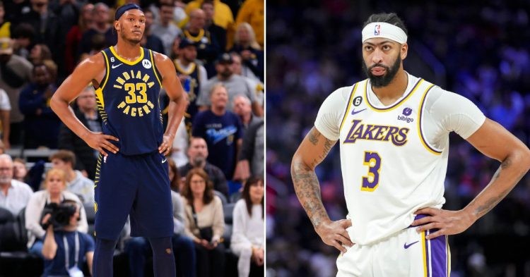 Indiana Pacers' Myles Turner and Los Angeles Lakers' Anthony Davis