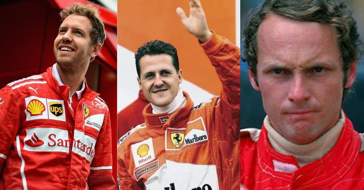Sebastian Vettel (left), Michael Schumacher (center), Niki Lauda(right)(Credit- The Sporting Blog, Encyclopaedia Britannica, F1)