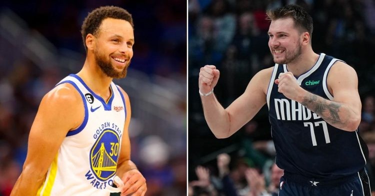 Golden State Warriors' Stephen Curry and Dallas Mavericks' Luka Doncic