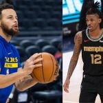 2023 NBA All -Star players Stephen Curry and Ja Morant on the court