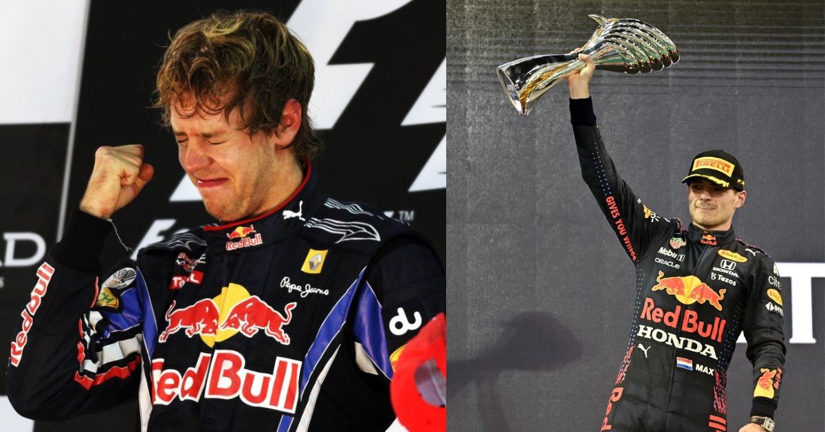 Vertappen and Vettel after their respective WDC wins.