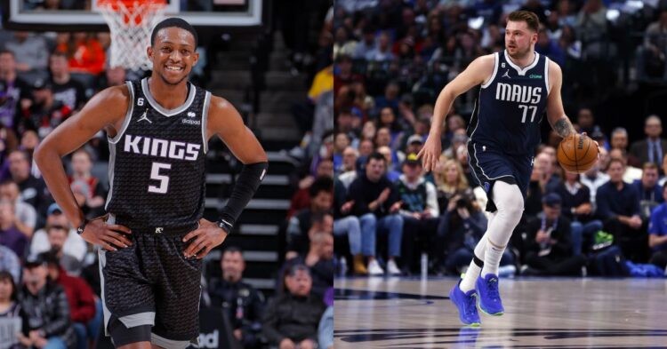 Sacramento Kings' DeAaron Fox and Dallas Mavericks' Luka Doncic