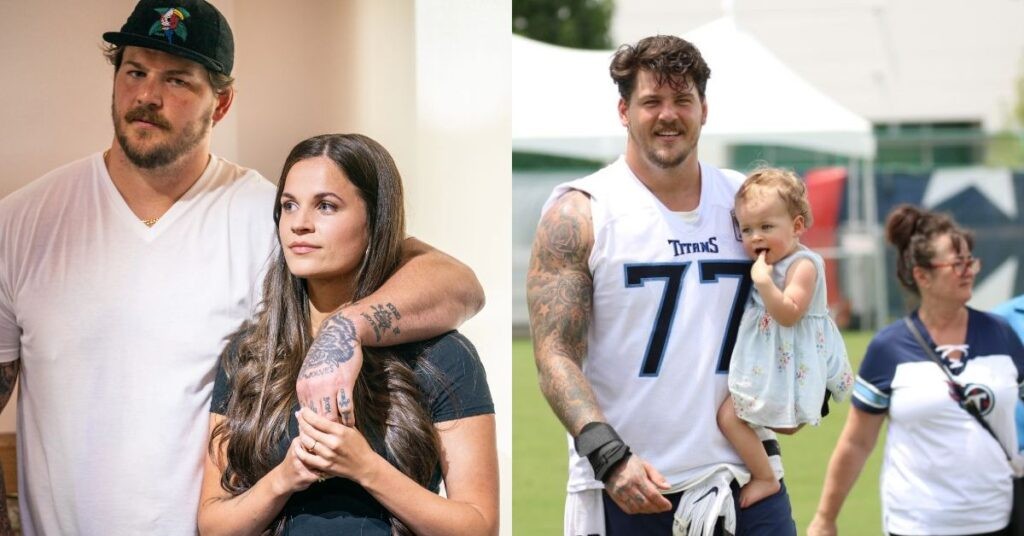 Taylor Lewan with his wife and children