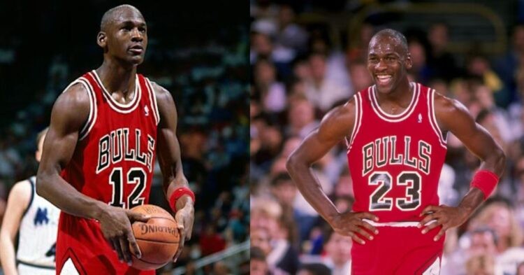 Michael Jordan wearing number 12 and number 23