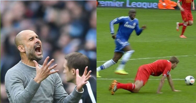 Pep Guardiola and Steven Gerrard slip.