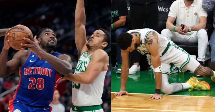 Jayson Tatum to make a return against the Pistons tonight (image credit - MLive.com and Duke Basketball Report)