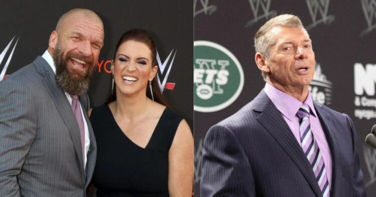 Triple H and Stephanie McMahon (left) and Vince McMahon WWE (right) (Credit: WrestleTalk and Pinterest)