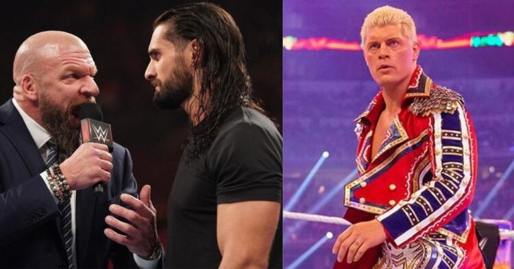 Triple H and Seth Rollins (left) Cody Rhodes (right)