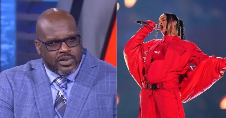 Shaquille O'Neal and Rihanna at the NFL Super Bowl