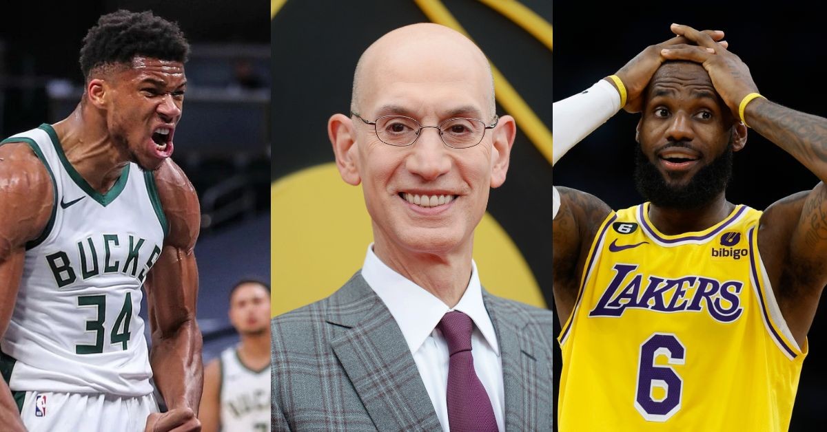 Giannis Antetokounmpo, Adam Silver and LeBron James (credits - deadline, MARCA and News18)