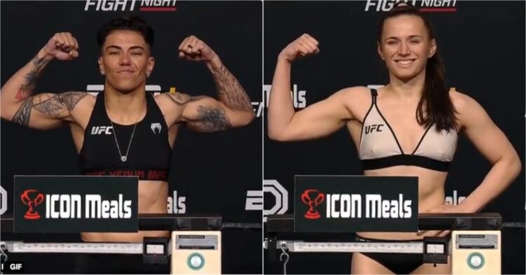 Jessica Andrade (left) and Erin Blanchfield (right) weigh in for UFC Vegas 69
