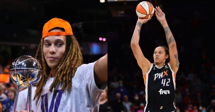 Brittney Griner with the WNBA title for the Phoenix Mercury