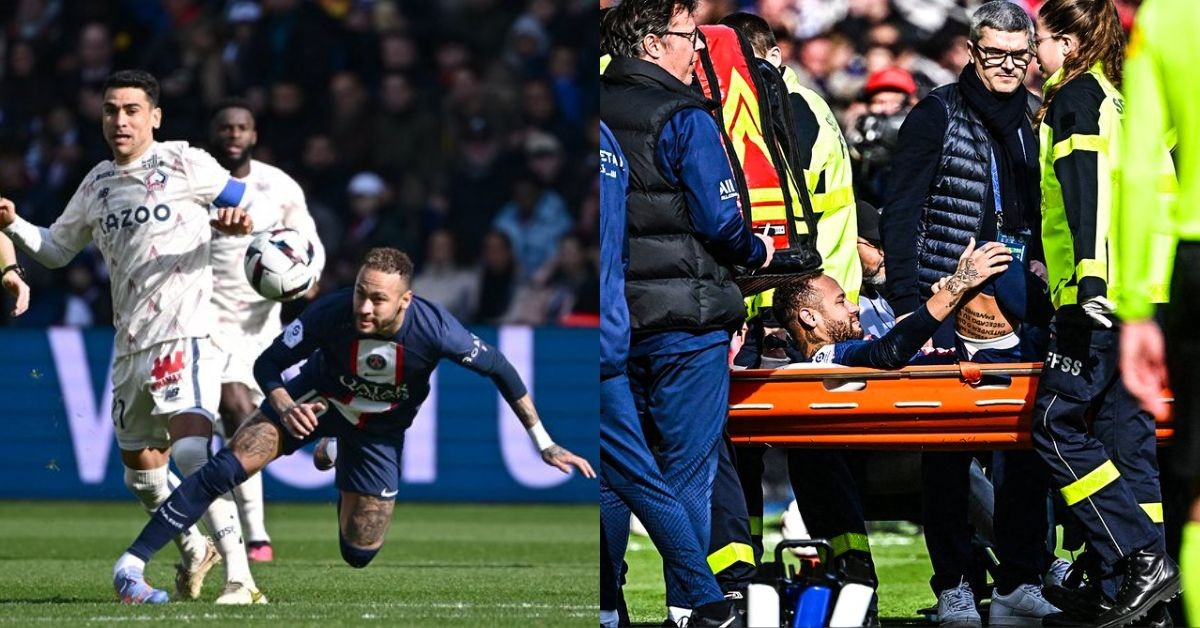 Neymar gets carried off the pitch after suffering an ankle injury