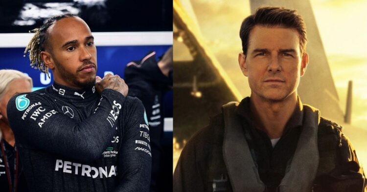 Lewis Hamilton (left), Top Gun Maverick star Tom Cruise (right) (Credit- Sky News, Motorsport.com)
